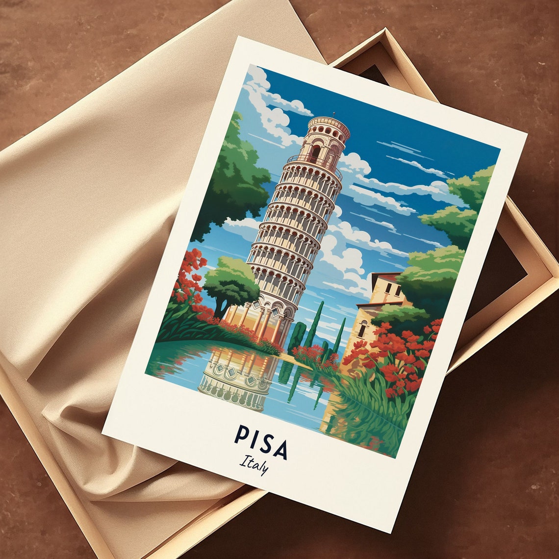 Pisa Italy Leaning Tower Reflection Classic Travel Poster Home Decor - Image 3