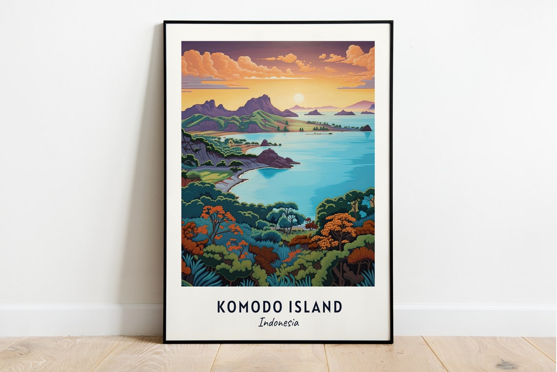 Komodo Island Indonesia Archipelago Sunset Jungle Travel Poster