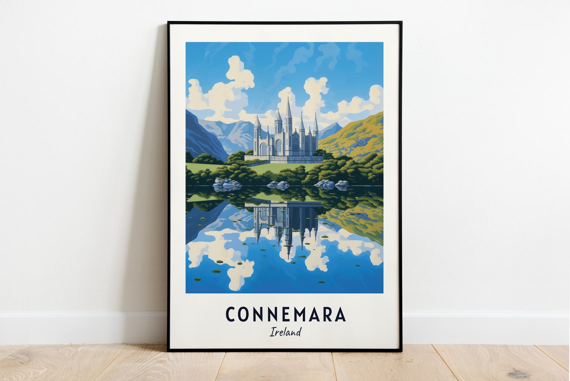 Kylemore Abbey Lake Reflection Connemara Ireland Travel Poster