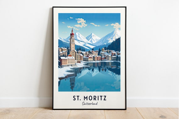 St Moritz Travel Print St Moritz Ski Poster Switzerland Ski Poster St Moritz Ski Resort Print
