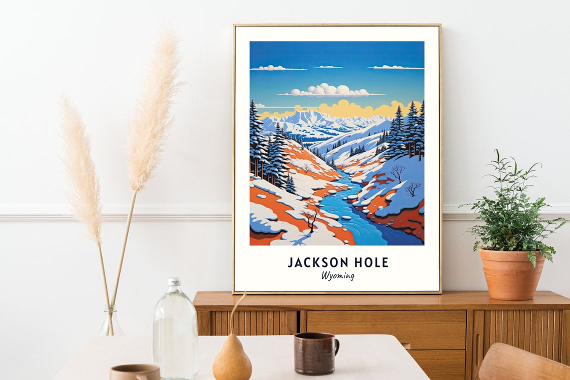 Jackson Hole Wyoming Snowy Valley River Teton Peaks Scene Poster - Image 2