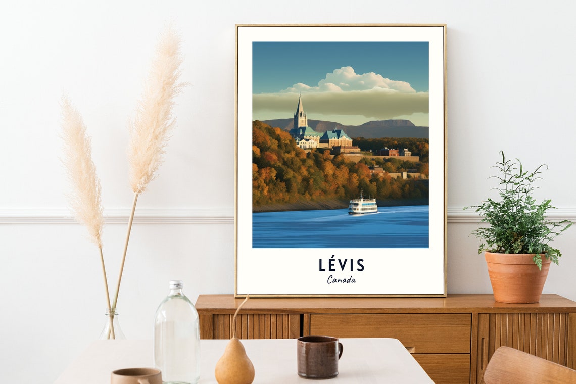 Levis Quebec Canada Autumn Riverside Cathedral Ferry Scene Poster - Image 2