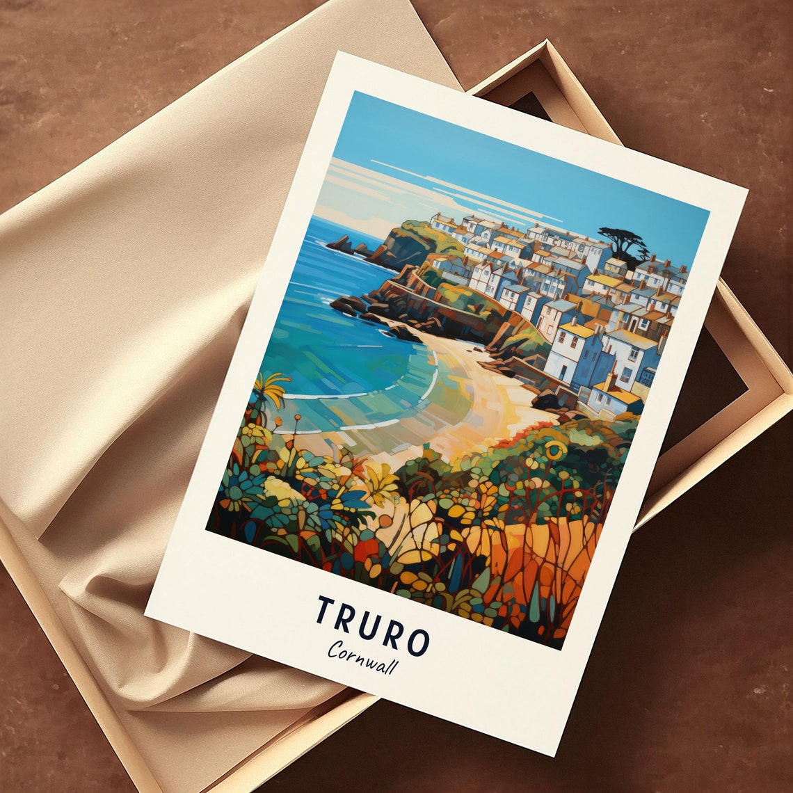Truro Cornwall Cliffside Harbor Town With Golden Beach Art Poster - Image 3