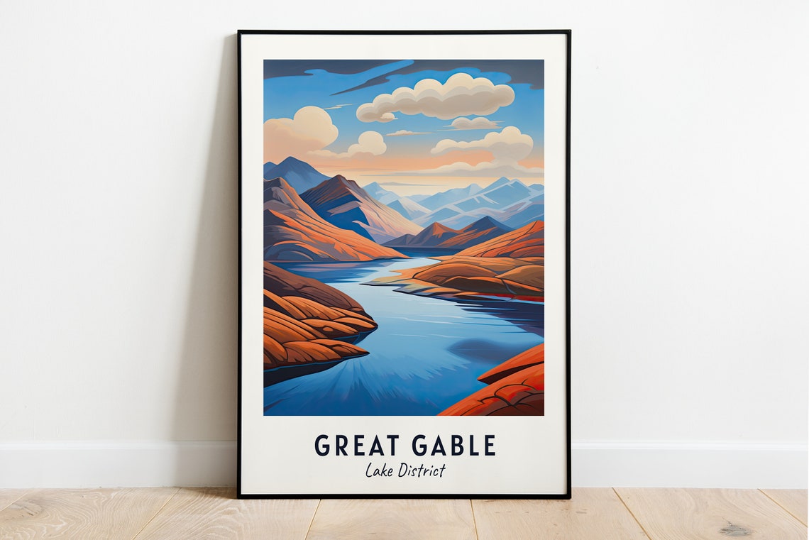 Great Gable Lake District Mountain Lake at Sunset Travel Poster