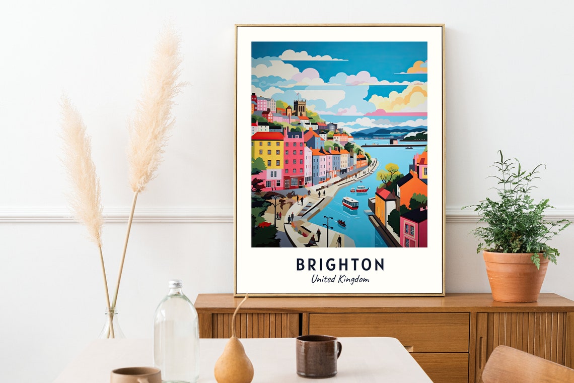 Brighton Colorful Harborside Houses Daytime Marina View Travel Poster - Image 2