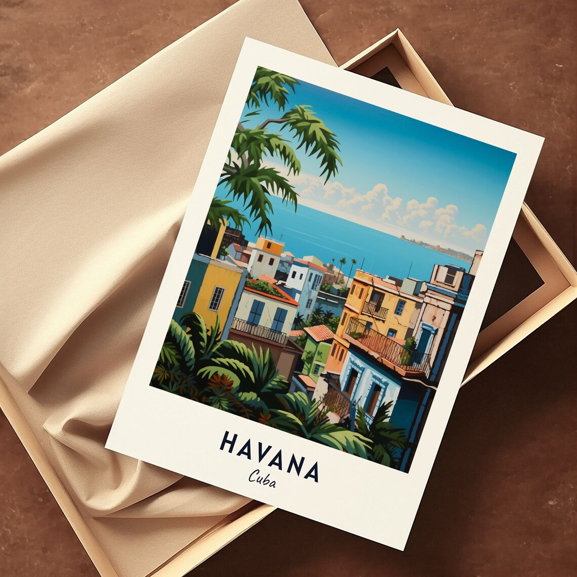 Havana Colorful Colonial Street Palms Seaside Cuba Travel Poster - Image 3