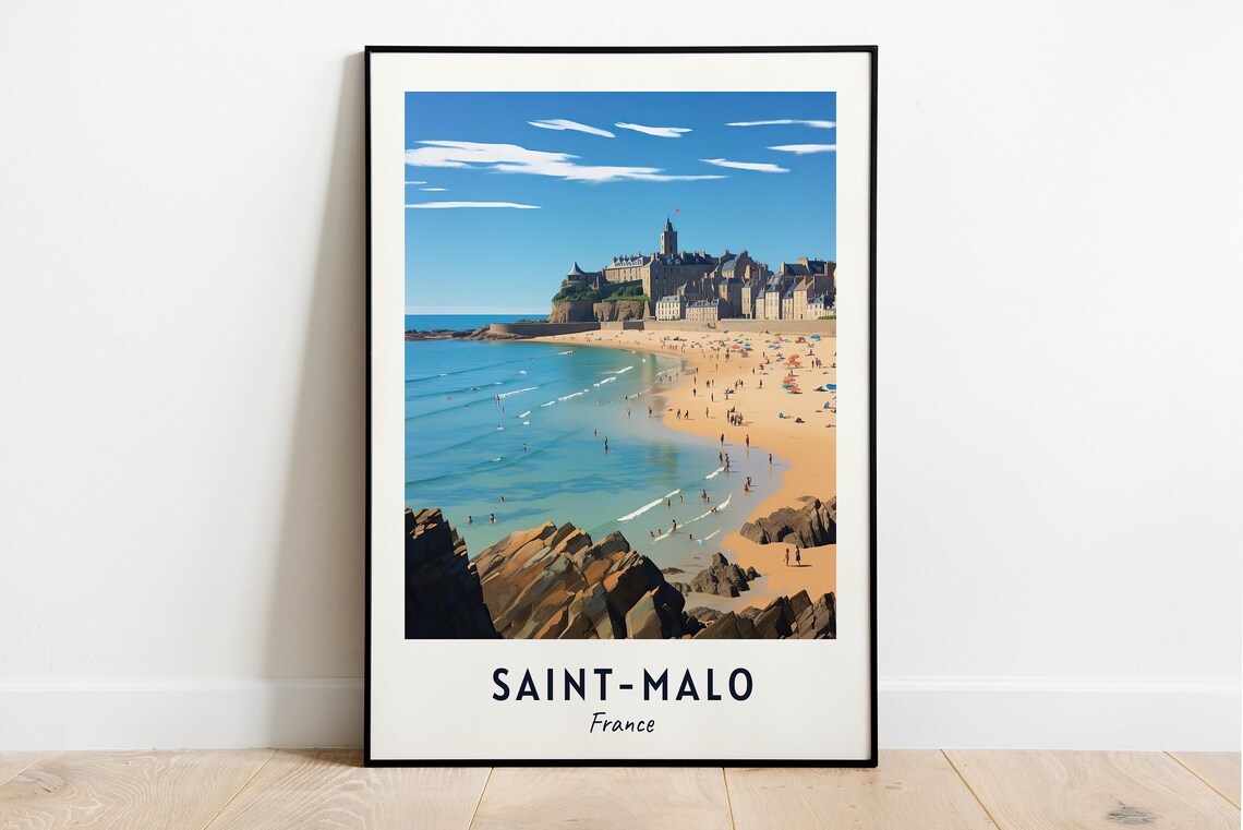 Saint-Malo France Walled City Beach Turquoise Brittany Travel Poster