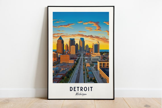 Detroit Michigan Travel Poster, City Print