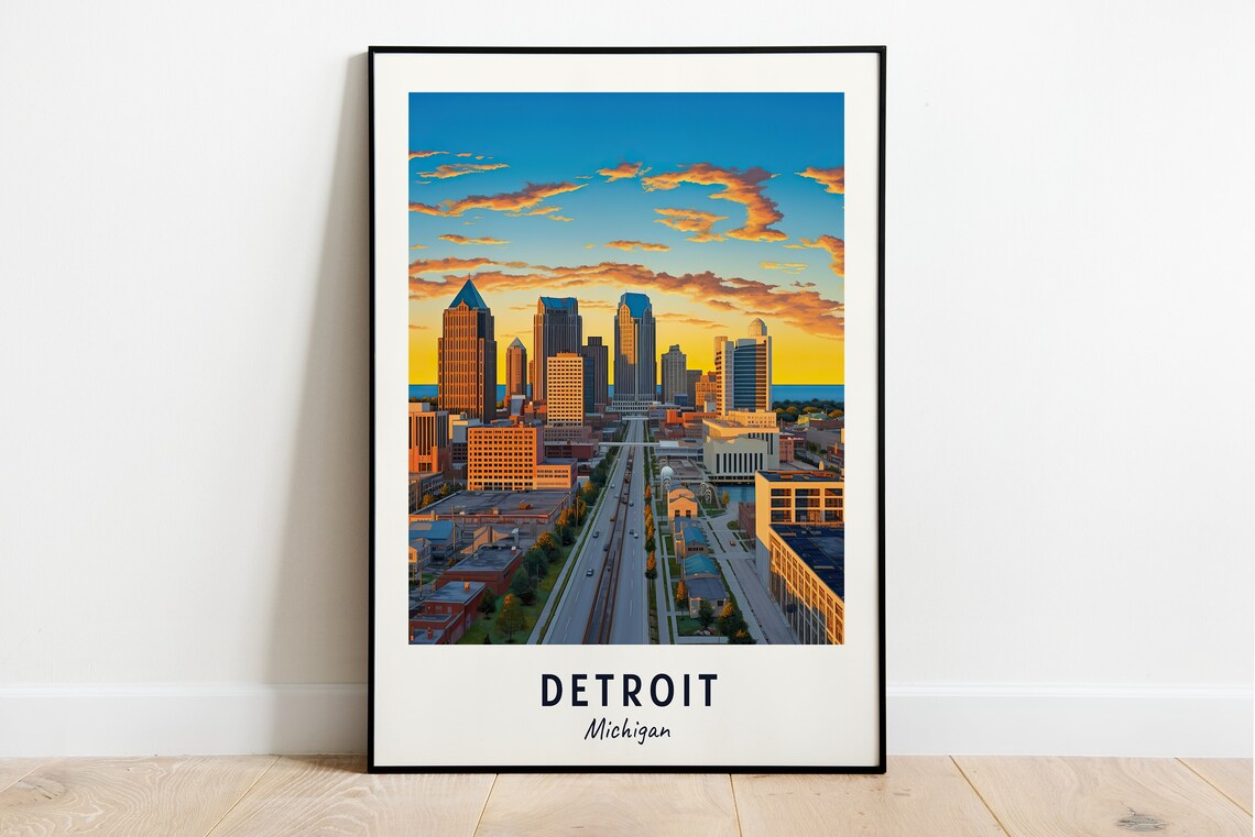 Detroit Michigan Travel Poster, City Print