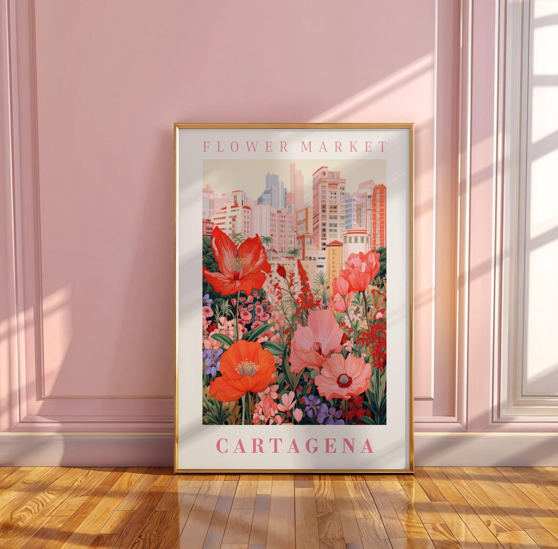 Cartagena Flower Market Tropical Poppy Blooms City Travel Poster - Image 3