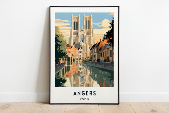 Angers France Cathedral Canal Reflection Travel Poster Home Decor