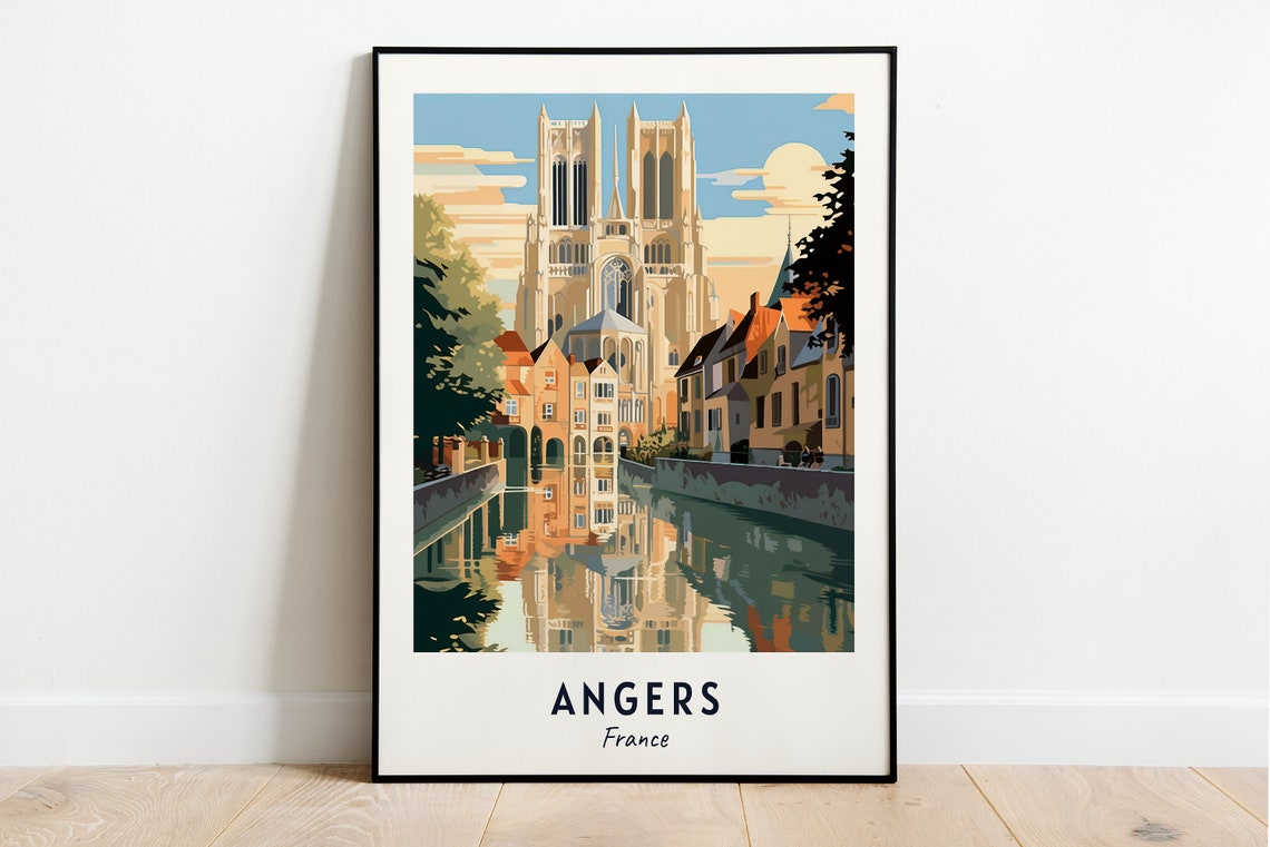 Angers France Cathedral Canal Reflection Travel Poster Home Decor