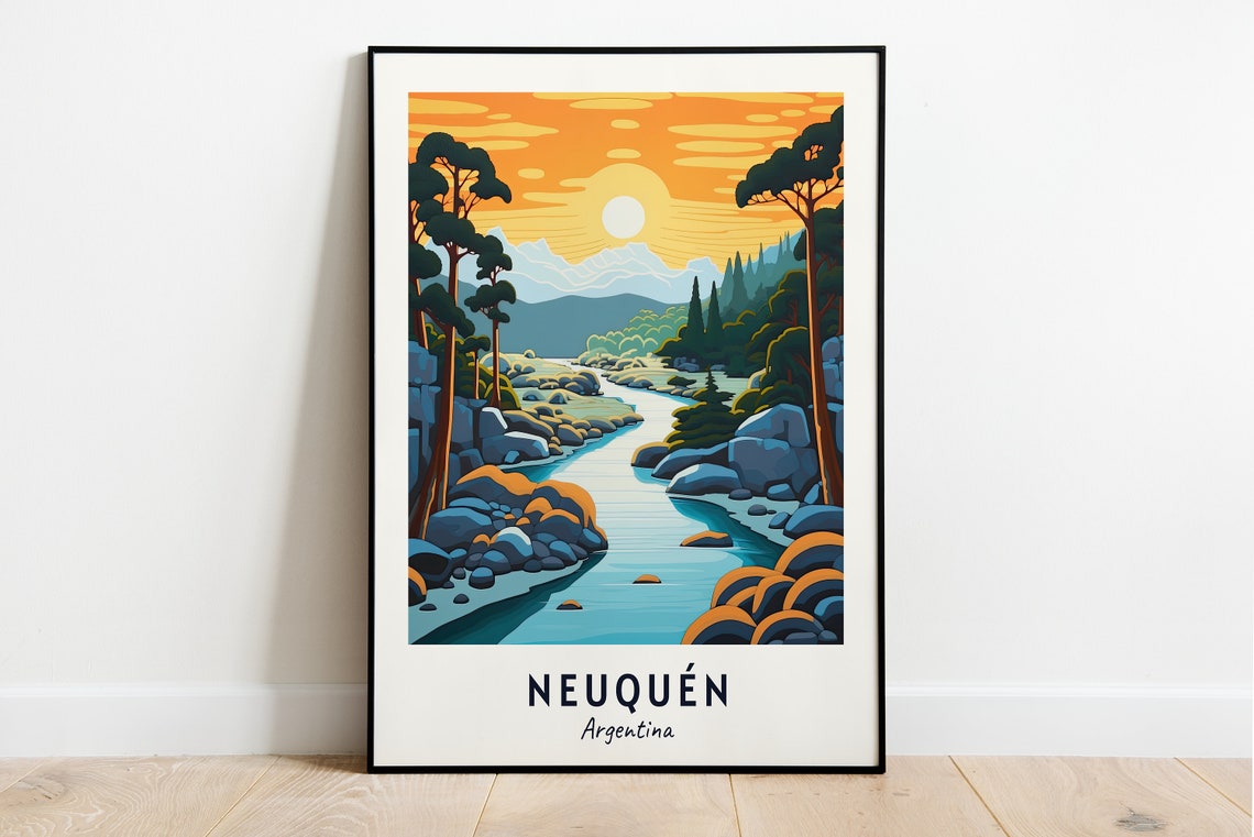 Lanin National Park Bright Pine River Valley Argentina Travel Poster
