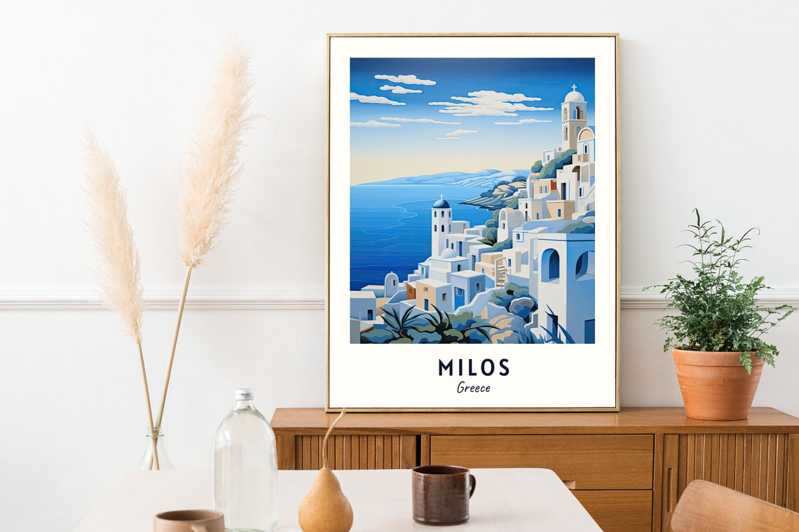 Milos Greece Cliffside White Village Bell Tower Sea Travel Poster - Image 2