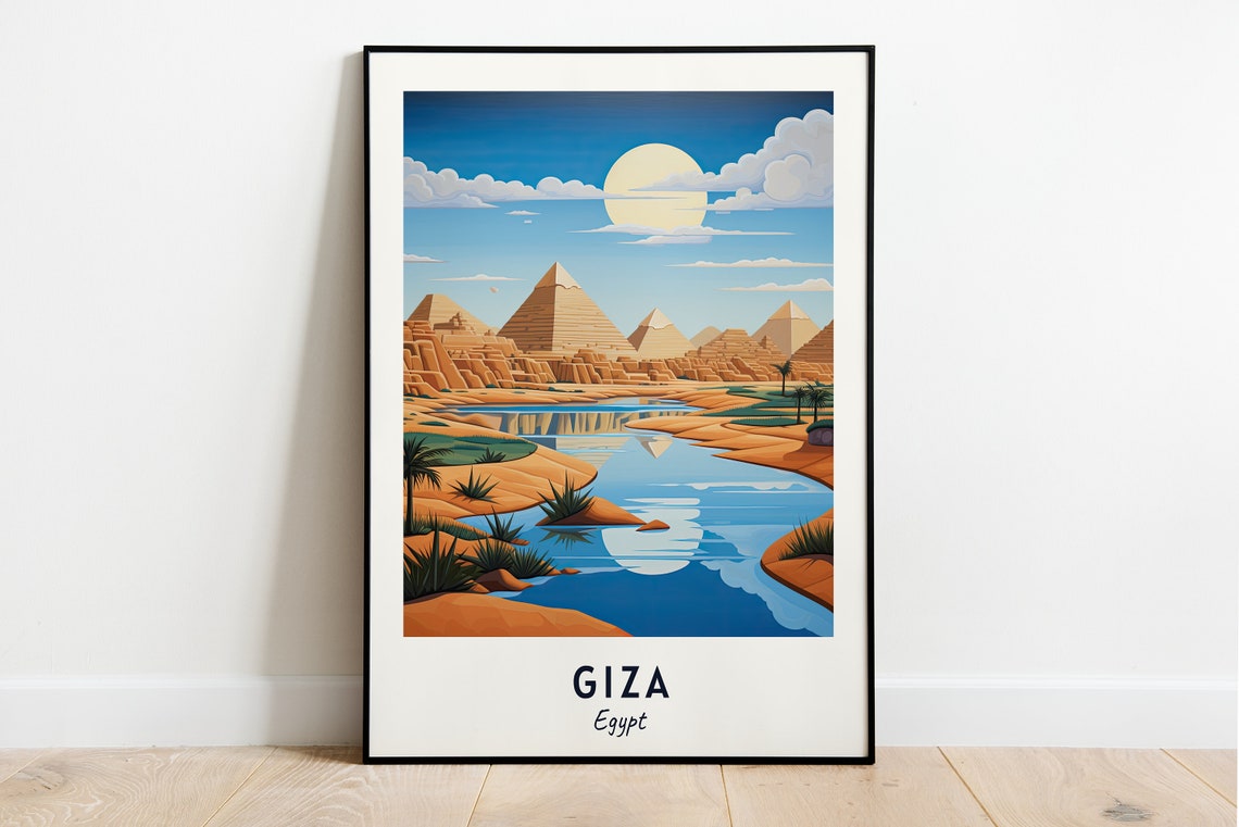 Giza Egypt Great Pyramids Nile River Blue Sky Desert Oasis Poster