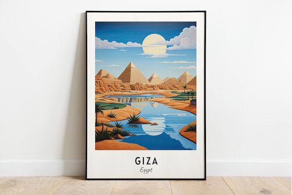 Giza Egypt Great Pyramids Nile River Blue Sky Desert Oasis Poster
