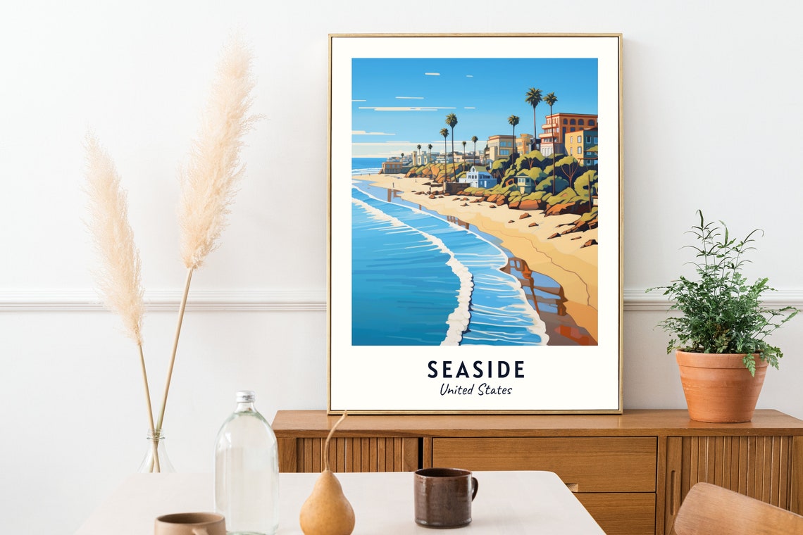 Seaside Beachfront Town Sandy Shore Palms Ocean View Travel Poster - Image 2