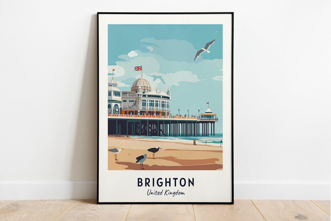Brighton Palace Pier Seagulls Beach United Kingdom Seaside Poster