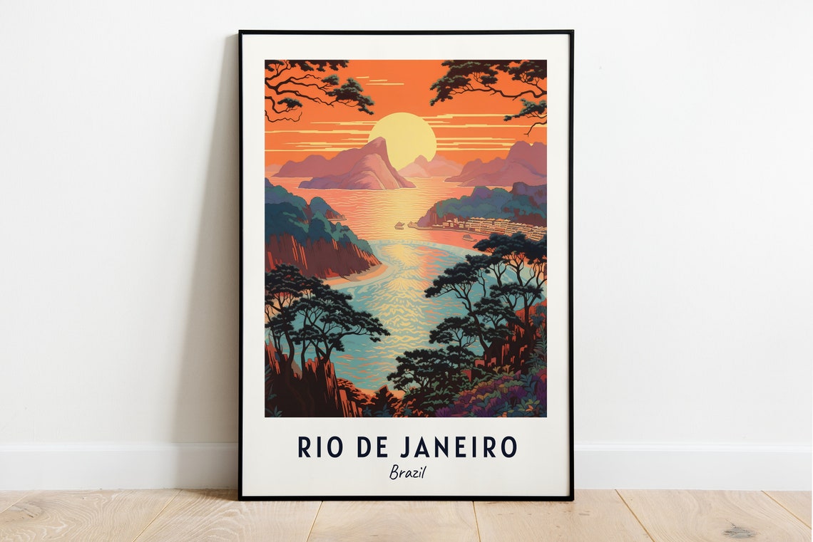Rio De Janeiro Sugarloaf Bay Sunset Seaside Cliffs Travel Poster