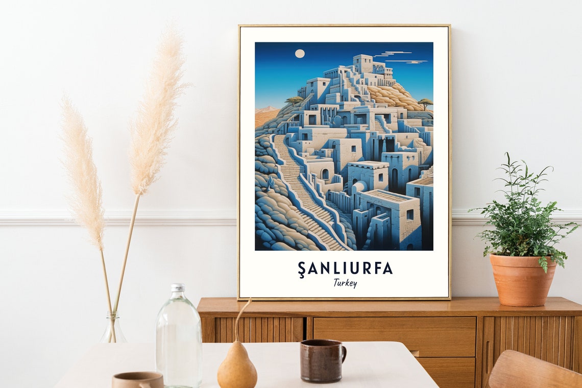 Sanliurfa Ancient Stone Citadel Hill Moon Turkey Travel Poster - Image 2