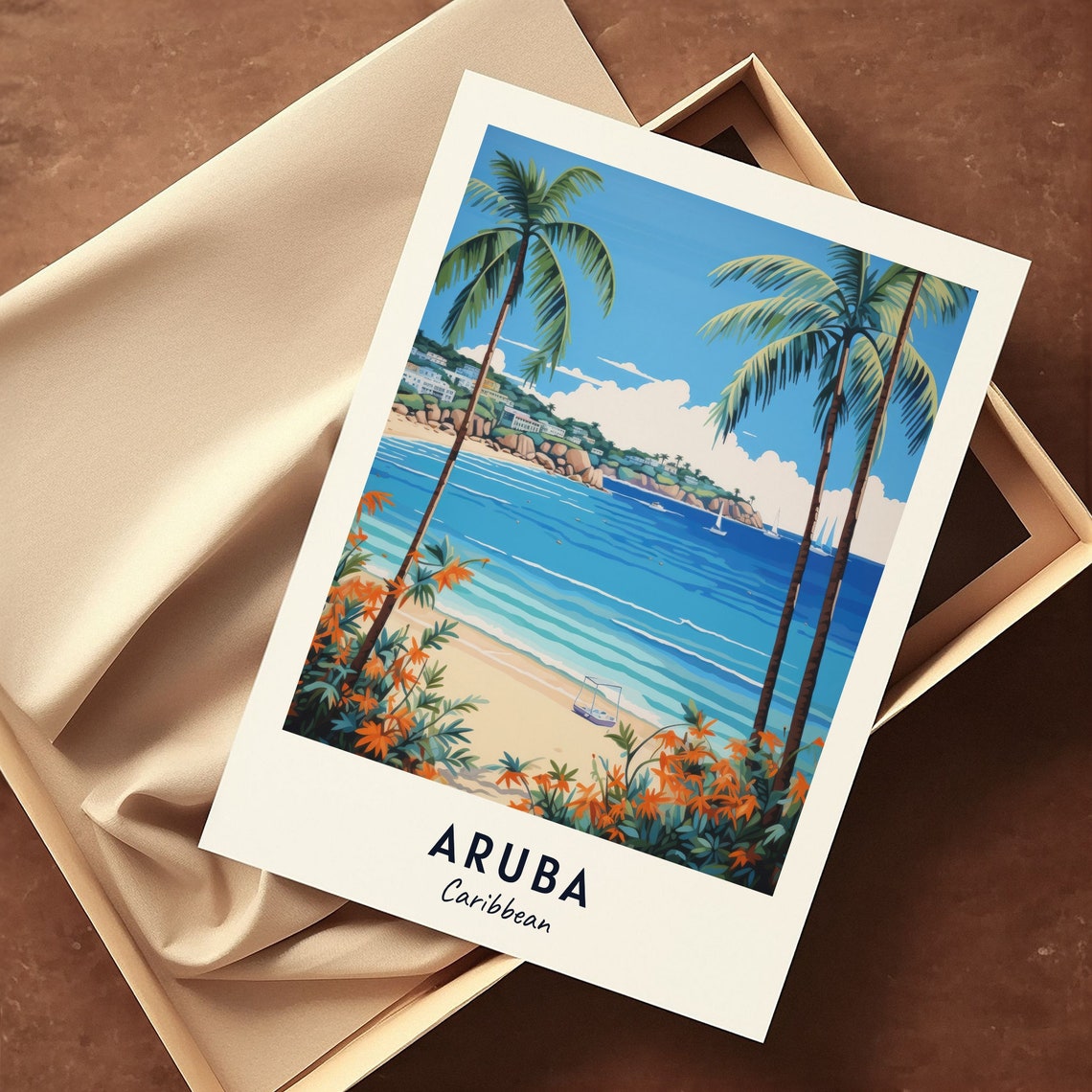 Aruba Caribbean Palm Beach Turquoise Water Sailboats Travel Poster - Image 3