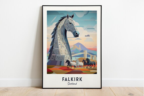 Falkirk Scotland Kelpies Horse Head Statue Art Travel Poster