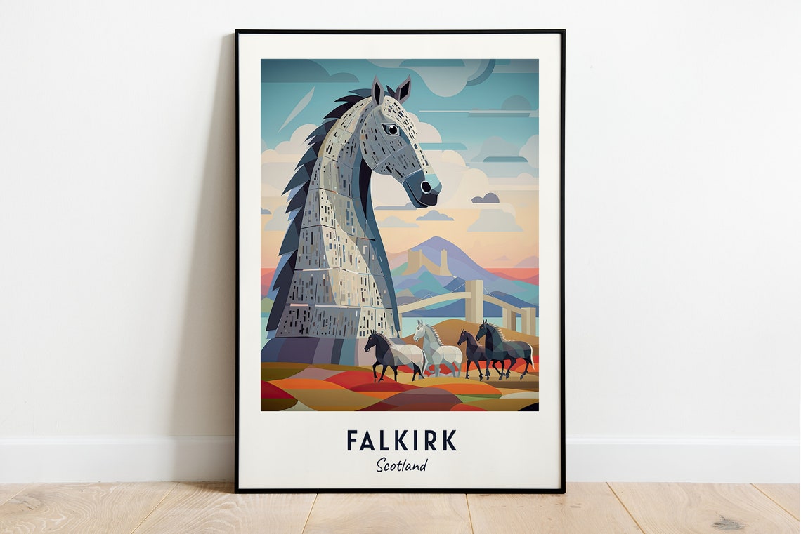 The Kelpies Travel Print Wall Art Falkirk Scotland City Print The Kelpies Travel Gift The Kelpies Poster Travel Gift
