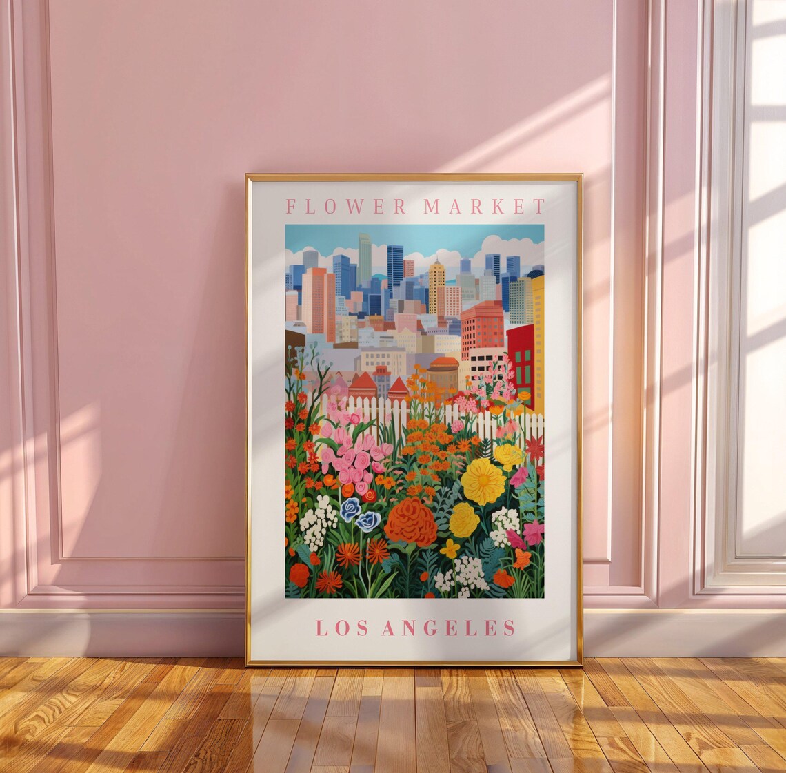 Los Angeles Flower Market Picket Fence Bloom Garden Travel Poster - Image 3