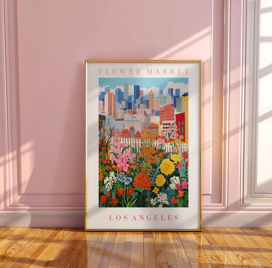 Los Angeles Flower Market Poster Wall Decor United States Floral Illustration Botanical Gallery Wall Art Gift For Friend Travel Poster - Image 3