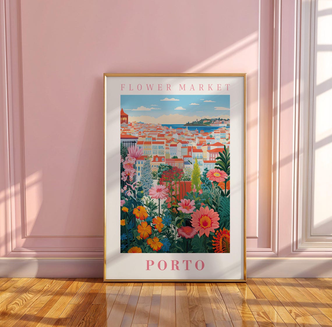 Porto Flower Market Poster Wall Decor Portugal Floral Illustration Botanical Gallery Wall Art Gift For Friend Travel Poster Modern - Image 3