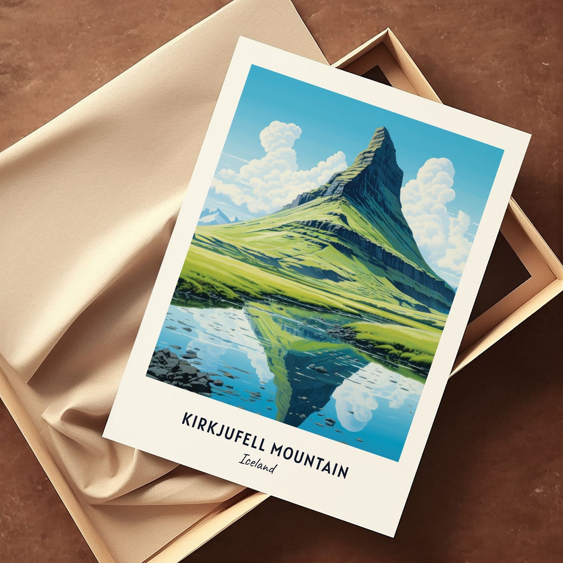 Kirkjufell Mountain Iceland Reflection Vintage Travel Poster - Image 3