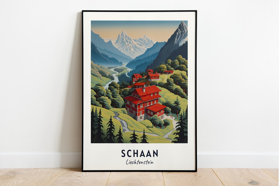 Schaan Liechtenstein Red Roofed Lodges In An Alpine Valley Poster