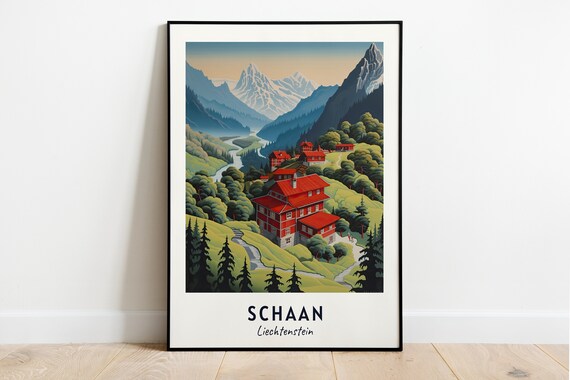 Schaan Liechtenstein Red Roofed Lodges In An Alpine Valley Poster