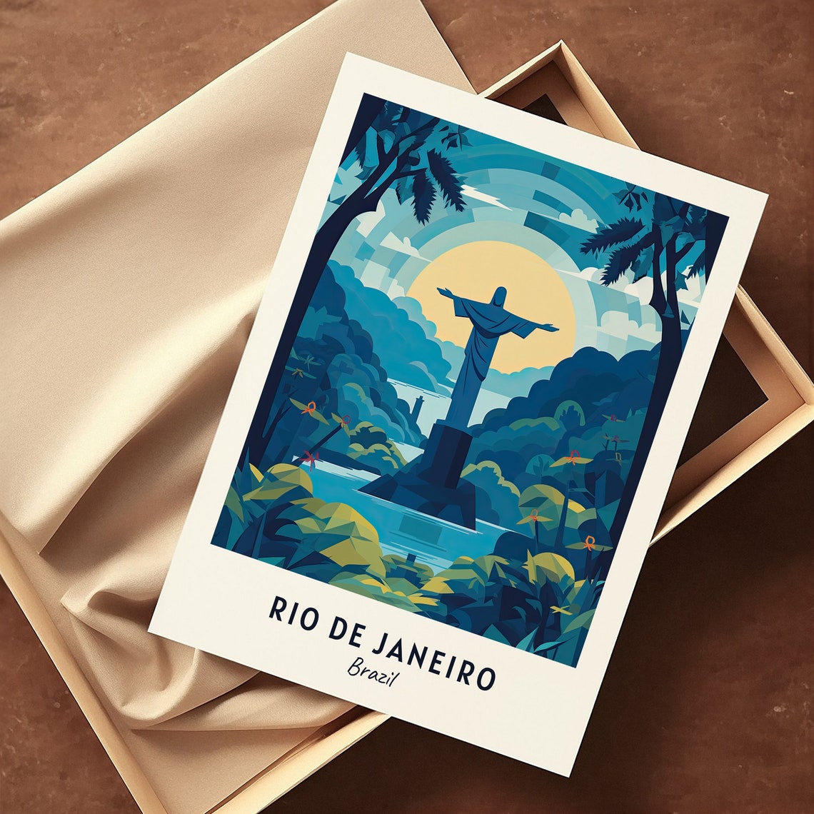 Rio de Janeiro Brazil Christ the Redeemer Moonlight Travel Poster - Image 3