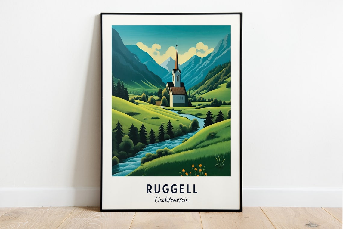 Ruggell Liechtenstein Chapel By A Winding River In The Valley Poster