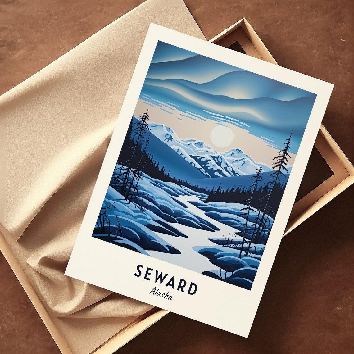 Seward Alaska Snowy Mountain Winter Minimalist Travel Poster - Image 3