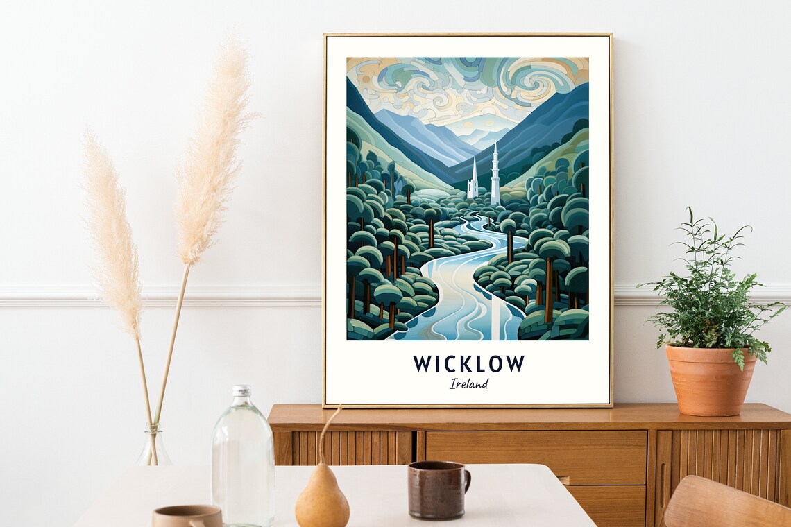Wicklow Ireland Mountain Valley River Forest Church Spires Travel Poster - Image 2
