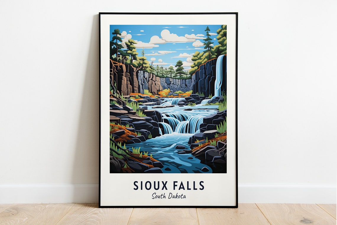 Sioux Falls South Dakota Waterfall Cascades River Travel Poster