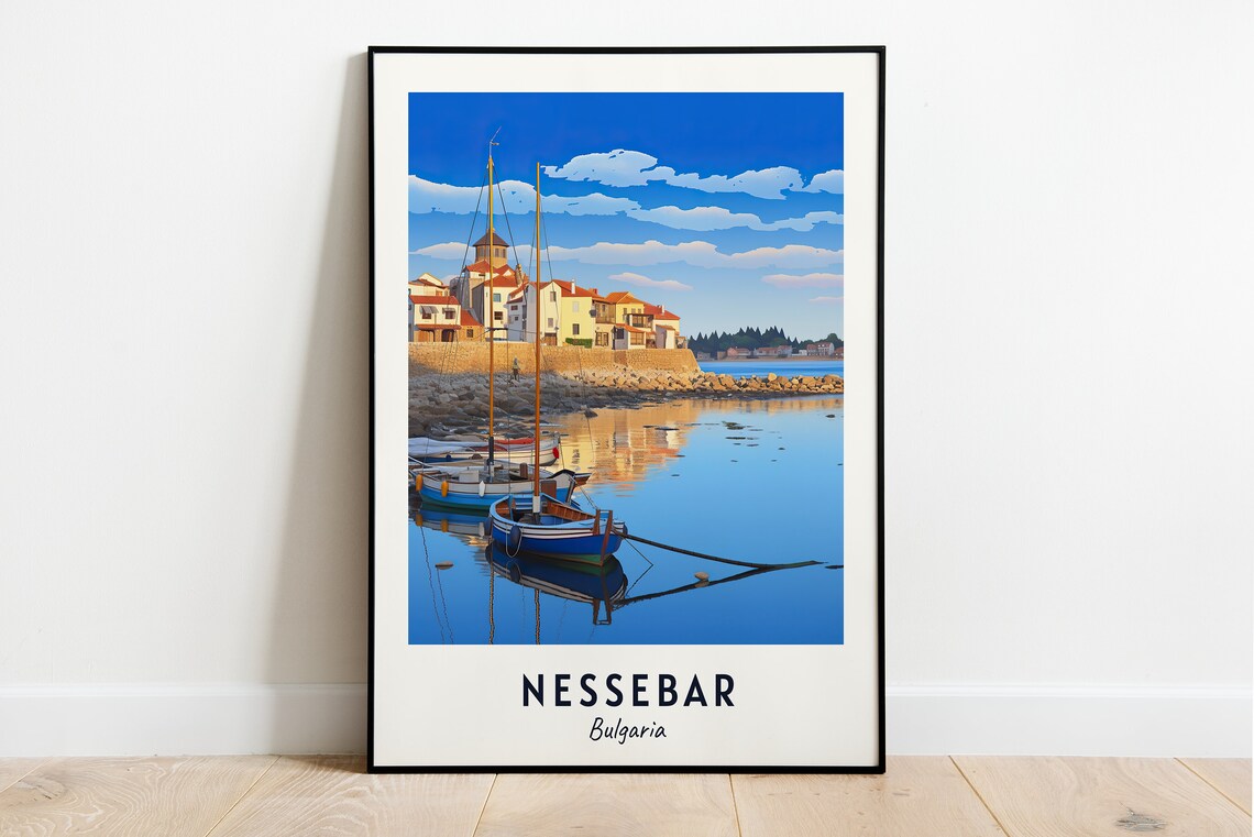 Nessebar Bulgaria Harbor Sailboats Old Town Coastal Travel Poster
