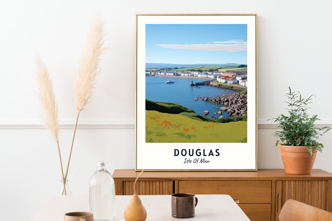 Douglas Isle of Man Harbor Coast Meadow View Scenic Travel Poster - Image 2