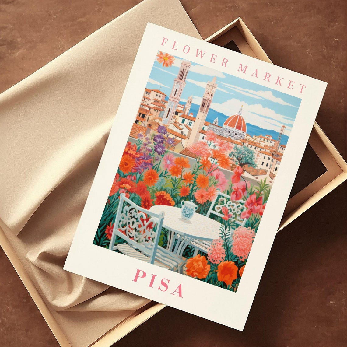 Pisa Italy Flower Market Italian Garden Tea Table Travel Poster - Image 2
