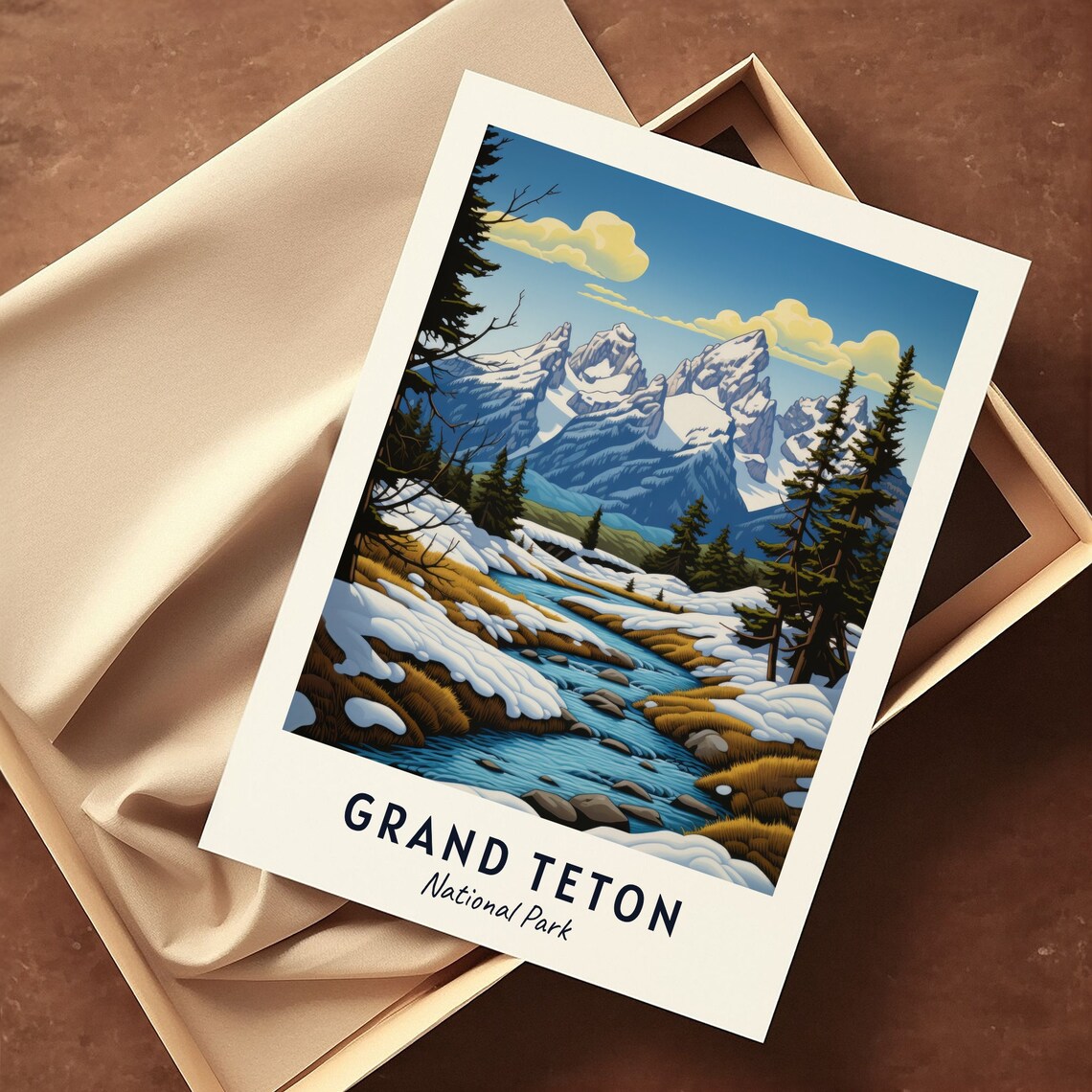 Grand Teton National Park Snowy Stream Mountain Travel Poster - Image 3