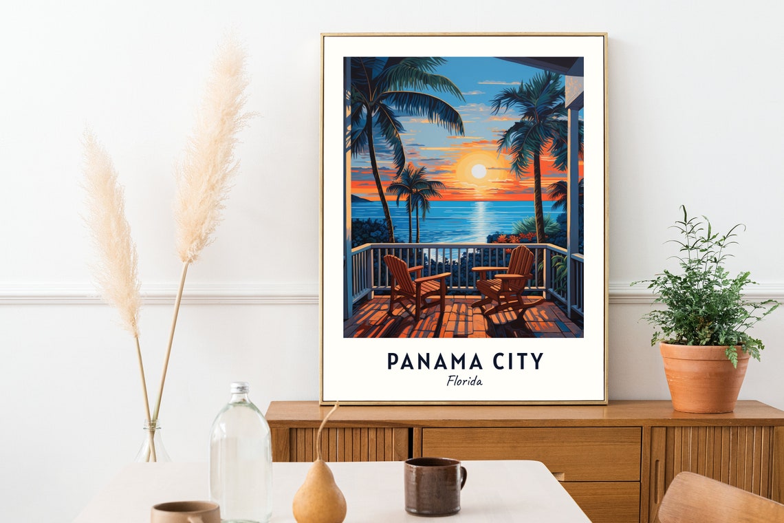 Panama City Florida Beach Sunset Porch Chairs Ocean Travel Poster - Image 2