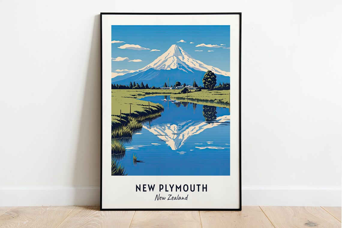 Mount Taranaki Travel Poster, New Plymouth New Zealand