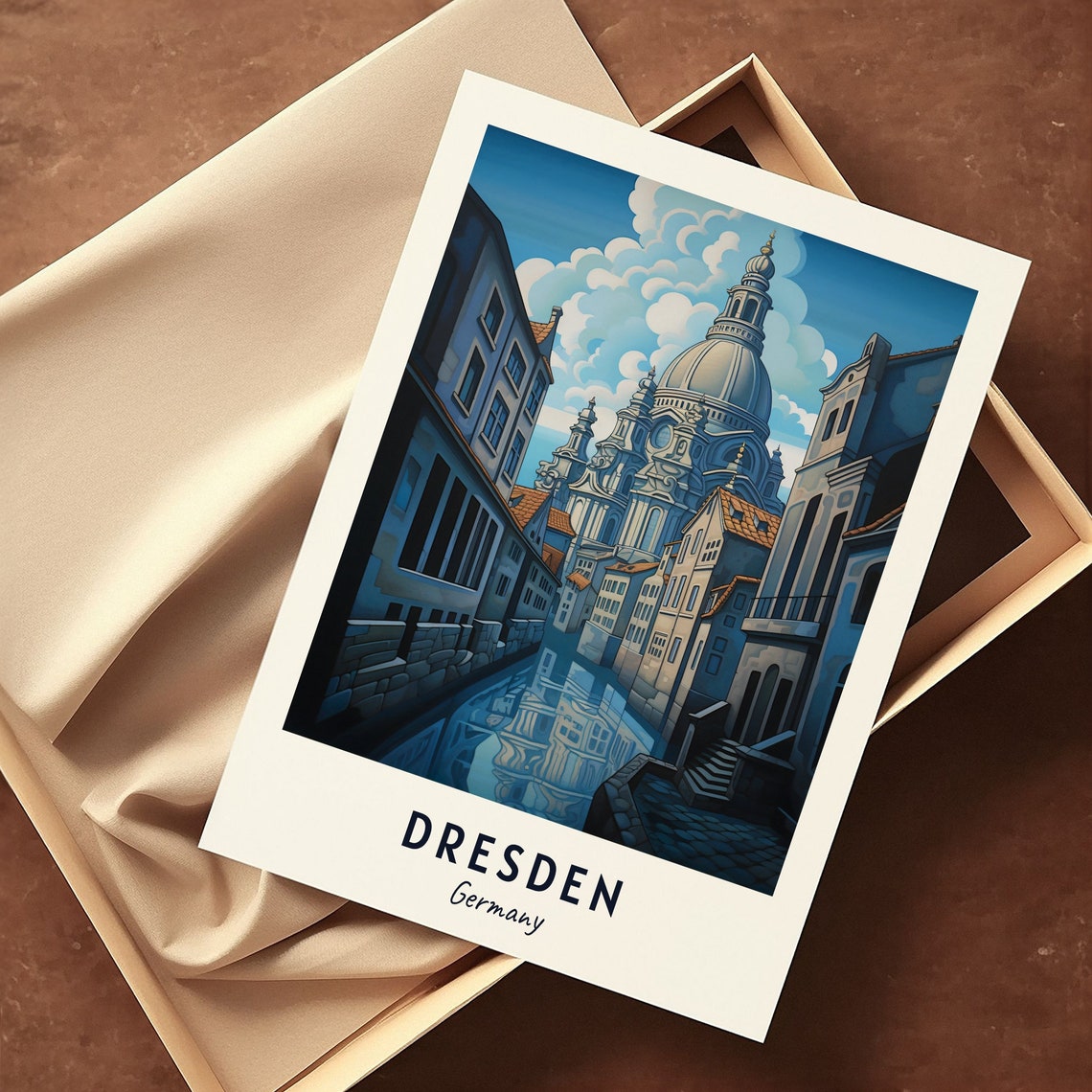 Dresden Germany Baroque Church Canal Night Art Travel Poster - Image 3