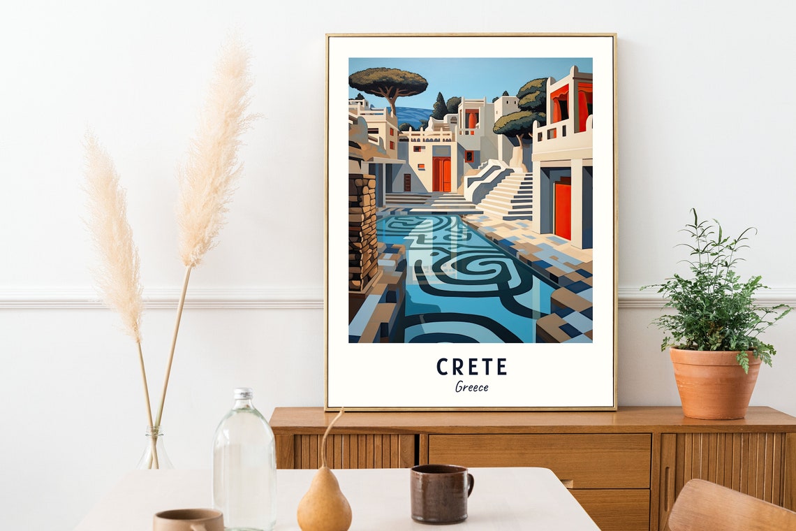 Knossos Palace Ruins with Labyrinth Mosaic Floor in Crete Poster - Image 2