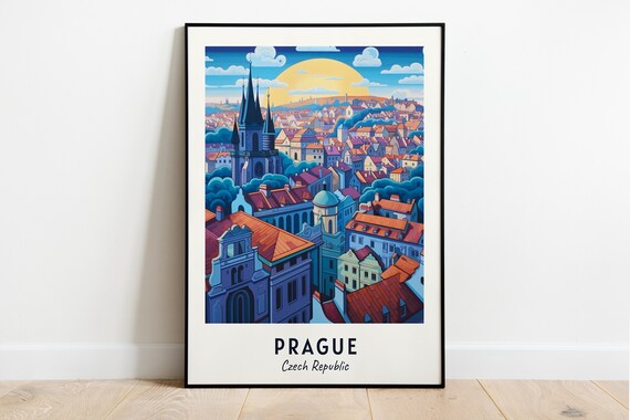 Prague Sunset Panorama of Red Rooftops in Czech Republic Poster