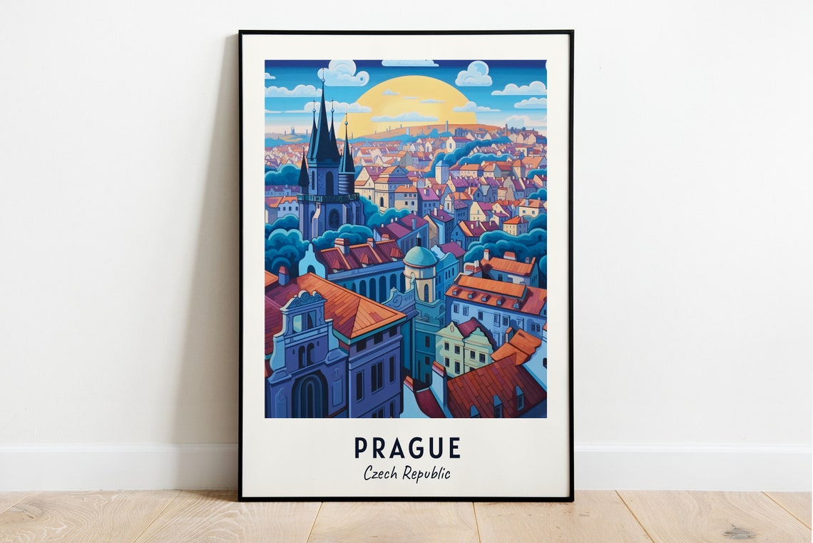 Prague Sunset Panorama of Red Rooftops in Czech Republic Poster