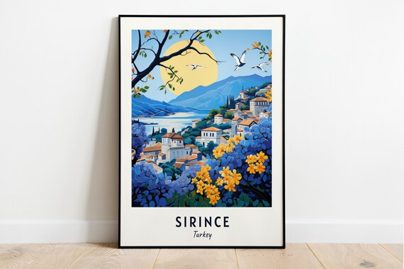 Sirince Turkey Hillside Village Flowers Minimalist Travel Poster