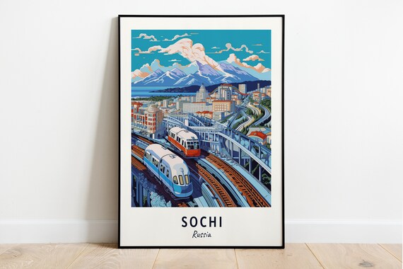 Sochi Russia Metro Trains Mountain City Travel Poster Artwork